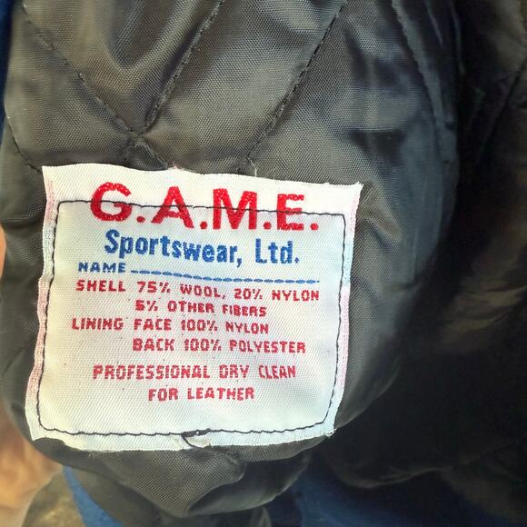 Vintage Varsity Jacket Mens XL Wool Leather Letterman Blue White USA Made GAME - Picture 6 of 8